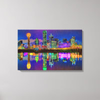 Dallas Skyline à la nuit Chrome Edité Canvas Art