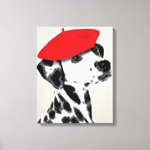 Toile Dalmatien Avec Beret Rouge