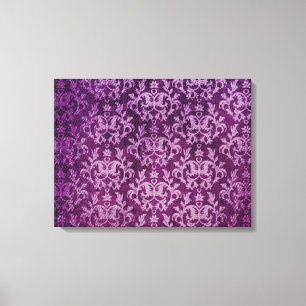 Toile Damask botanic & coeurs violet triptyque imprimé