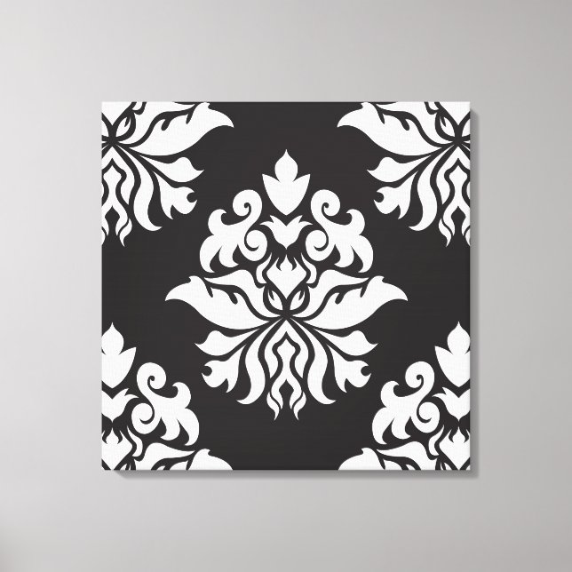 Toile Damask Ornate Répéter le Motif - blanc sur noir (Recto)