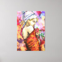 Dame avec Rose - Abstraite femme peinture original