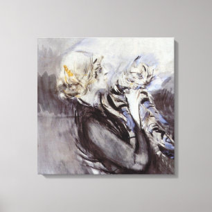 Toile Dame avec un chat gris (par Giovanni Boldini)