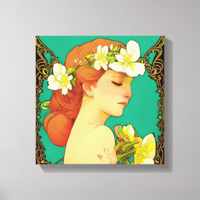 Toile Dame celtique avec des fleurs dans ses cheveux (Recto)