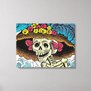Toile Dame Crâne de Sucre au Chapeau de Soleil Floral Gr