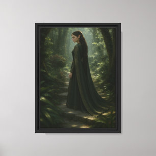 Toile Dame Elfe Se Promenant Dans Une Forêt Enchantée