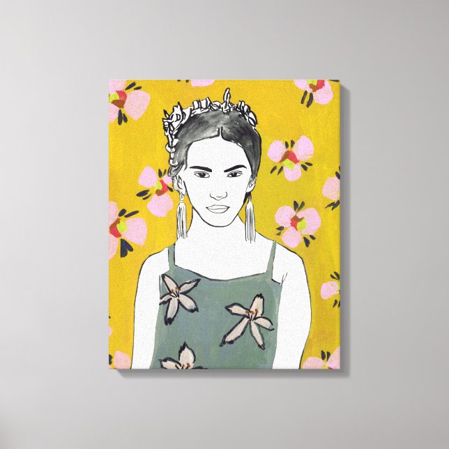 Toile Dame en fleurs roses - Jaune (Recto)