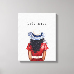 Toile Dame en robe rouge cheveux noirs