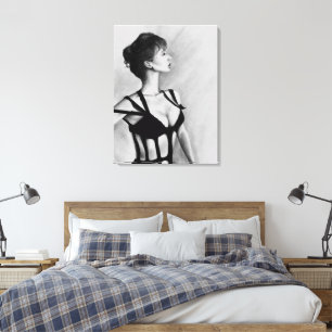 Toile Dame Woman Portrait Black Dress Dessin Art