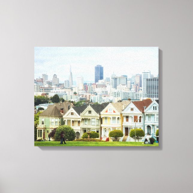 Toile Dames peintes, maisons victoriennes et skyline (Recto)
