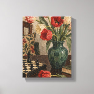 Toile Damier et Tulipes Sauvages – Nature morte collecti