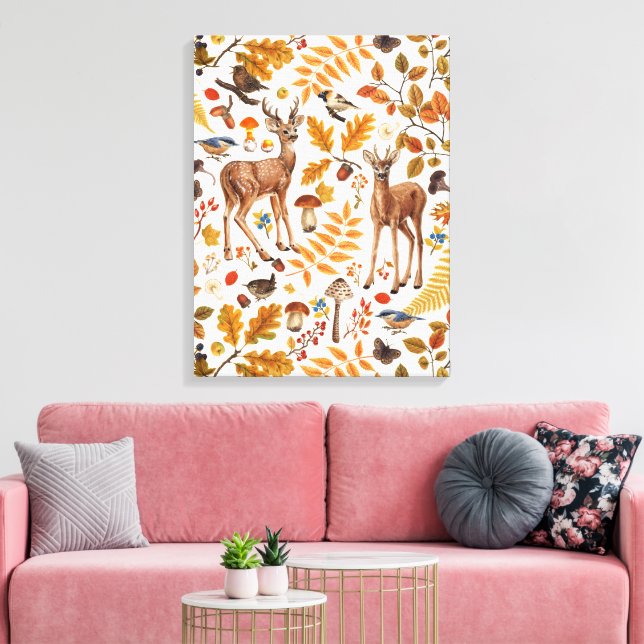 Toile Dans les bois/Cerf d'automne sur fond blanc cassé (Insitu(Salon))