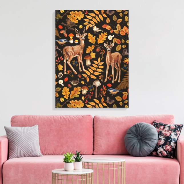 Toile Dans les bois/Cerf d'automne sur fond noir (Insitu(Salon))