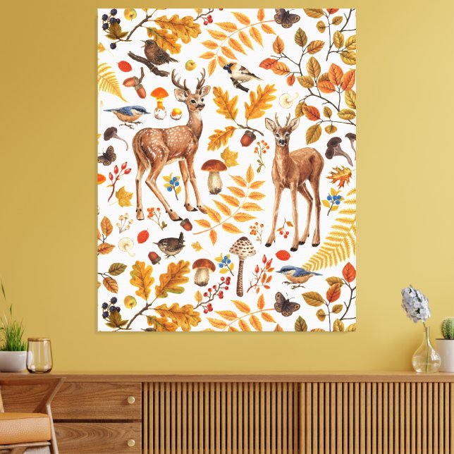 Toile Dans les bois / Cerf d'automne sur le blanc (Insitu(Salon))