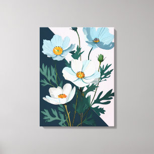 Toile Danse florale Dreamy : Fleurs blanches et bleues