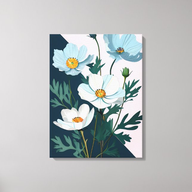 Toile Danse florale Dreamy : Fleurs blanches et bleues (Recto)