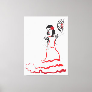 Toile danseur du crâne à sucre espagnol : rouge, noir et