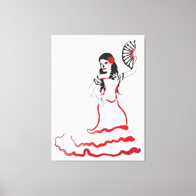 Toile danseur du crâne à sucre espagnol : rouge, noir et (Recto)