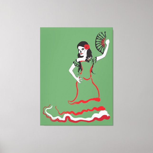 Toile danseur du crâne à sucre espagnol : vert (Recto)