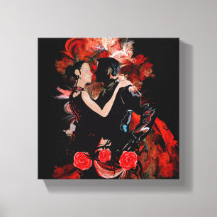Toile Danseurs de tango romantiques sur la fractale roug