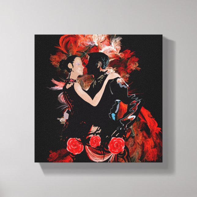 Toile Danseurs de tango romantiques sur la fractale roug (Recto)