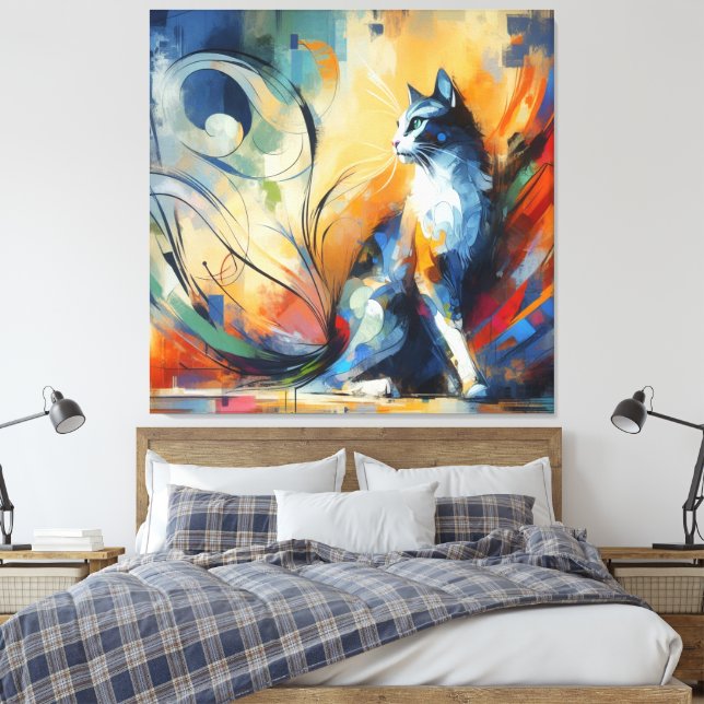 Toile d'art abstrait de chat vibrant | Coloré  (Insitu(Chambre))