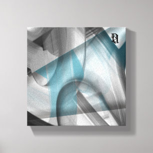 Toile d'art abstrait tendance 8x8" noir blanc bleu