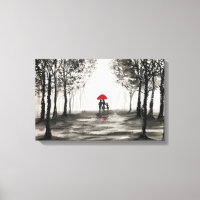Toile d'art couple d'amour parapluie rouge