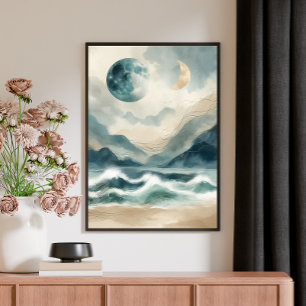 Toile d'art de vagues côtières à l'aquarelle abstr