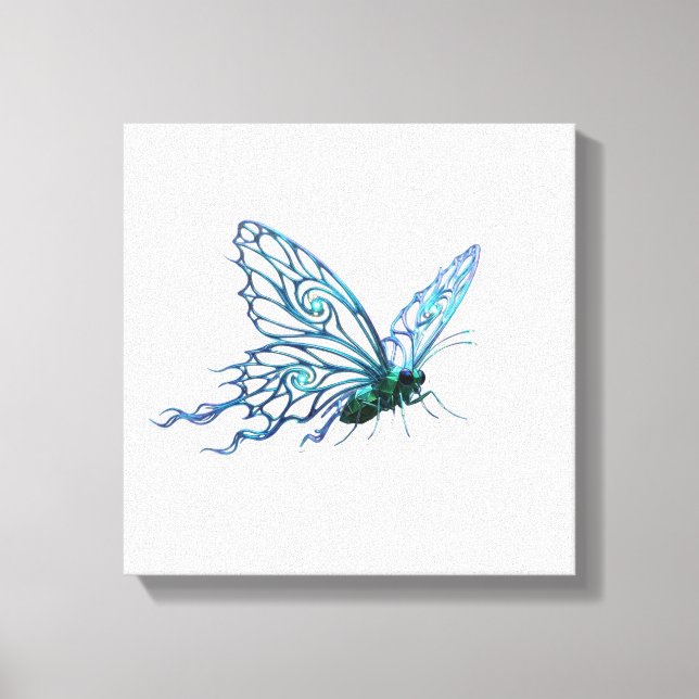 Toile d'art unique papillon bleu - Style dessiné à (Recto)