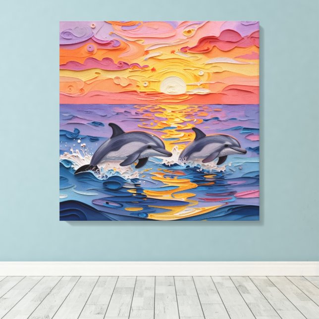 Toile Dauphins et vagues océaniques en impasto   (Insitu (Plancher de Bois))