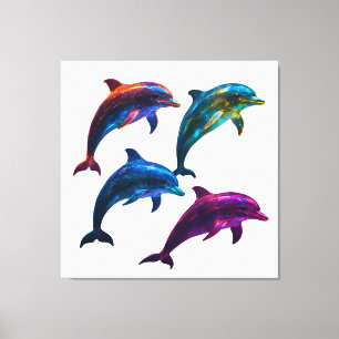 Toile Dauphins lumineux colorés Art