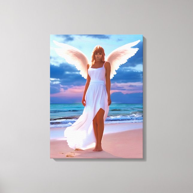 Toile De belles femmes avec des ailes d'ange sur une pla (Recto)
