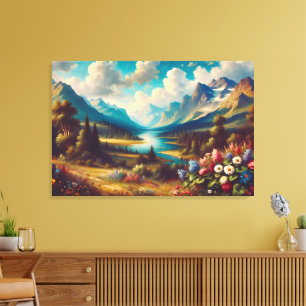Toile De belles montagnes et une rivière magique
