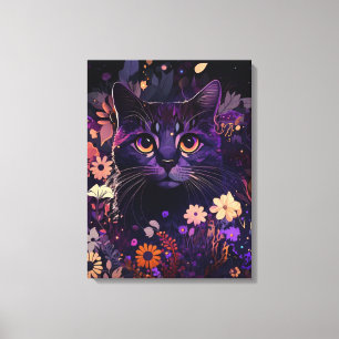 Toile de chat à fleurs violettes Imprimer pour Amo