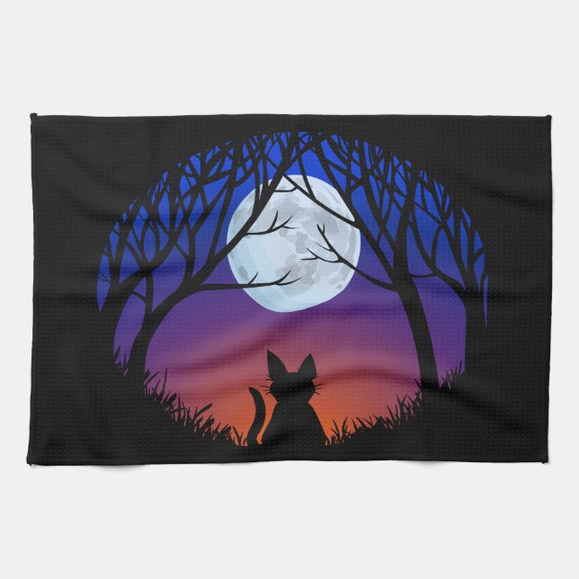 Toile de chat Gras Chat Noir Serviettes de thé Art (Horizontal)