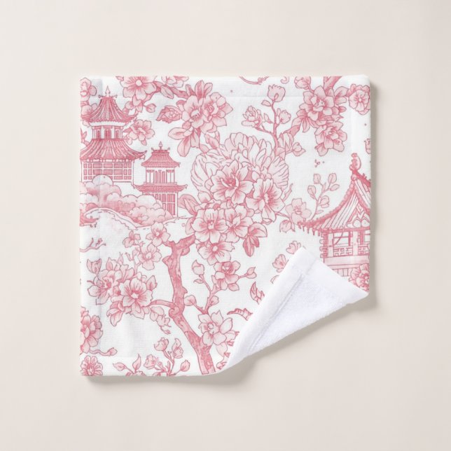 Toile de chinoiserie rose dragon fleur de cerisier (Gant de toilette)