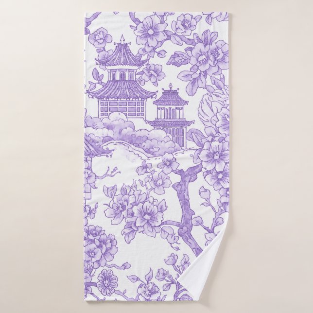 Toile de chinoiserie violette dragon fleur de ceri (Serviette de bain)