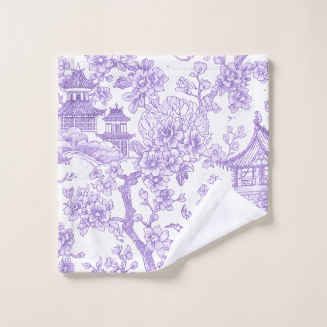Toile de chinoiserie violette dragon fleur de ceri (Gant de toilette)