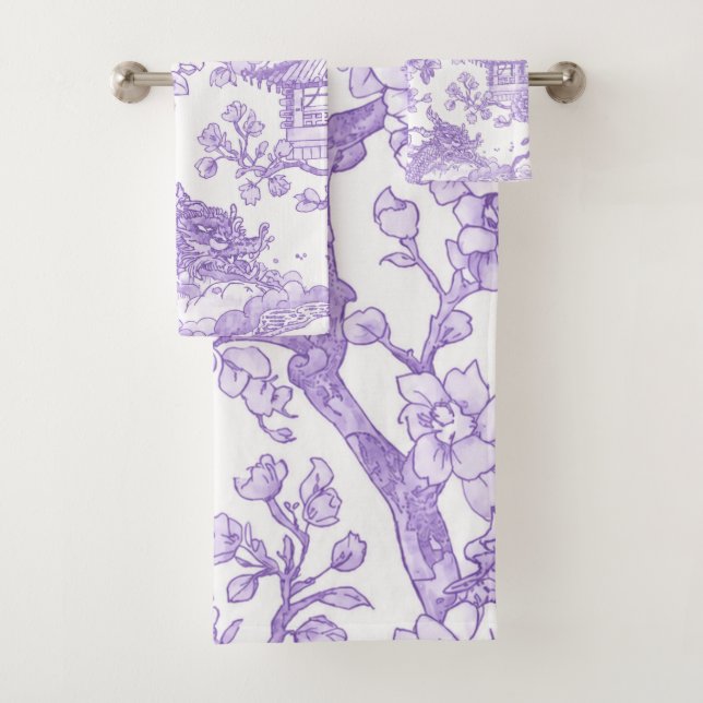 Toile de chinoiserie violette dragon fleur de ceri (En situation)