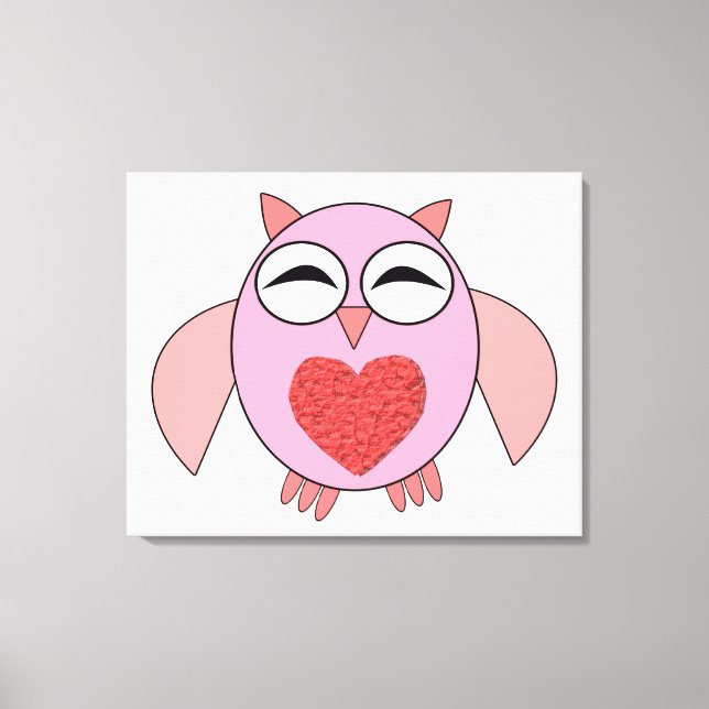 Toile de Chouette Coeur Rose Love Imprimer (Recto)