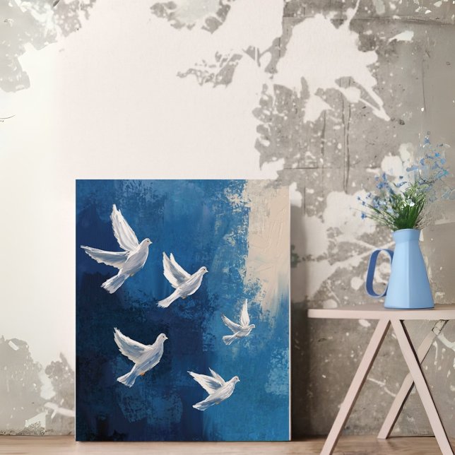 Toile de colombe Abstraite bleue Art mur - Oiseau  (Créateur téléchargé)