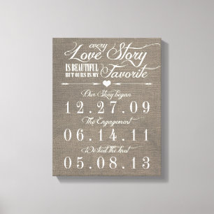 Toile de date Mariage de l'histoire de Burlap gris