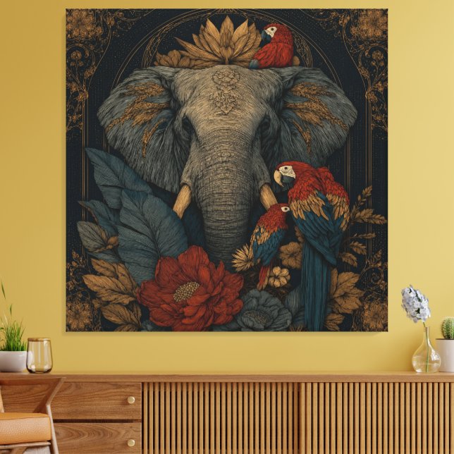 Toile de fond de la jungle mystique éléphant et pe (Insitu(Salon))