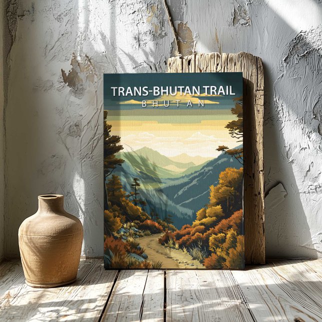 Toile de fond de la piste Trans Bhoutan Bhoutan (Trans Bhutan Trail Bhutan Destination Canvas Print by TinkPrints.)