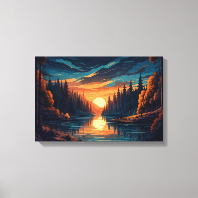 Toile de fond de rivière de forêt au coucher du so (Recto)