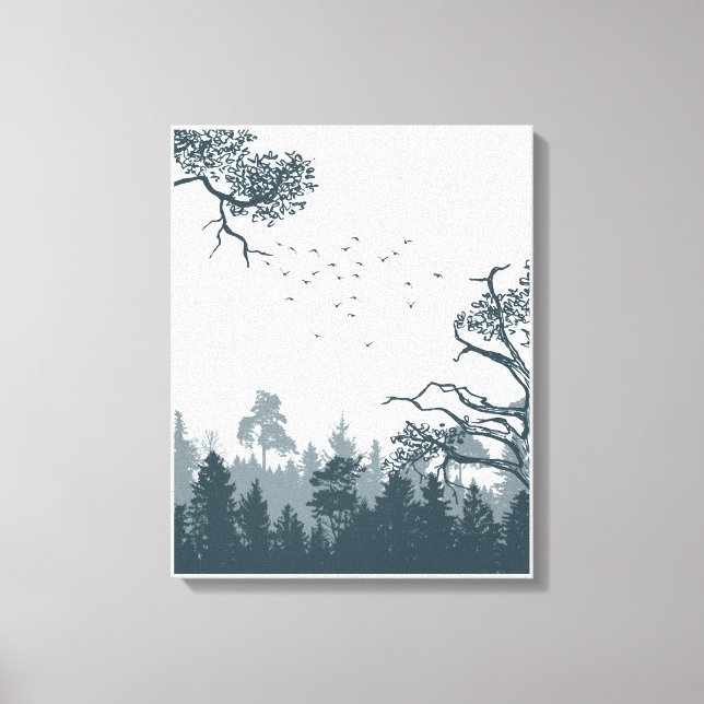 Toile De Forêt D'Illustration Gris Et Blanc (Recto)