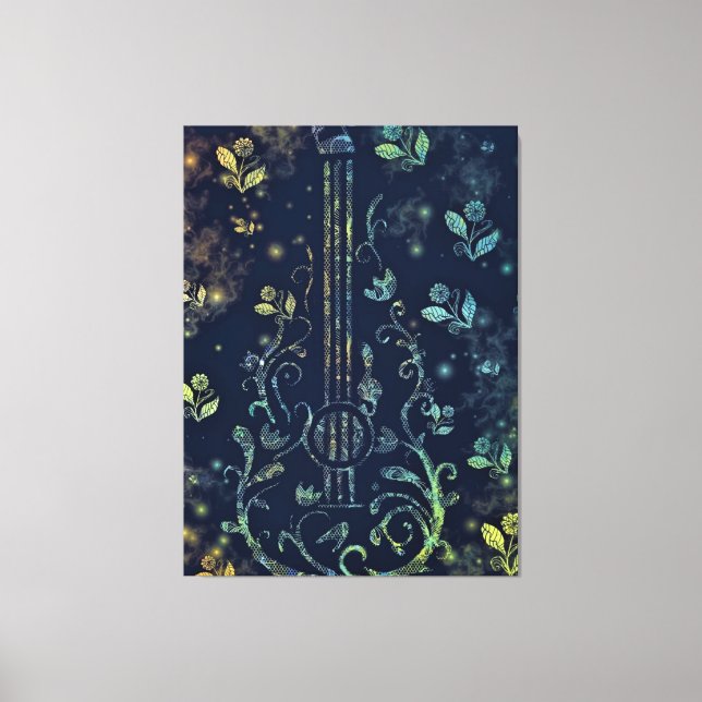 Toile de Guitare Fleurs Imprimer - Peinture (Recto)