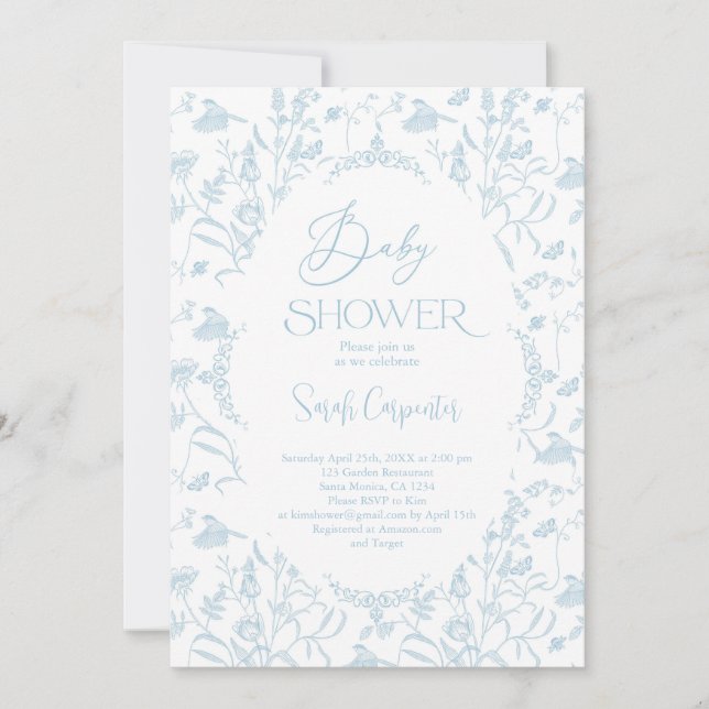 Toile De Jouy Baby shower Invitation garçon (Devant)