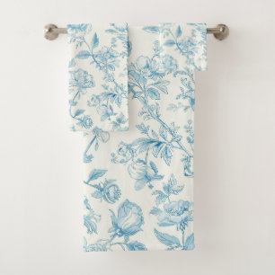 Toile de jouy bleu chinoiseries pivoines floral 