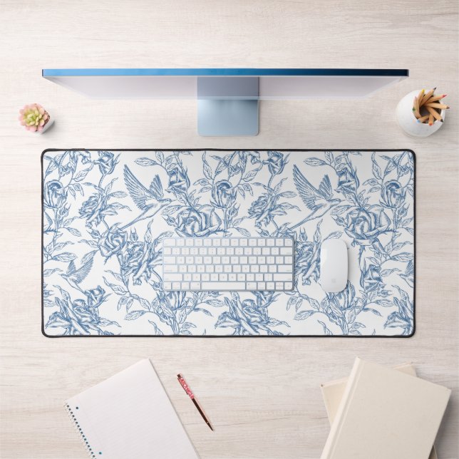 Toile de Jouy bleue française (Bureau 1)